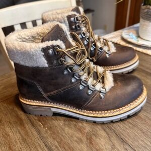 Alpine Swiss Holly 2.0 Hiker Boots Leather Fur Cuf Ankle Brown Lace Up Women 7.5